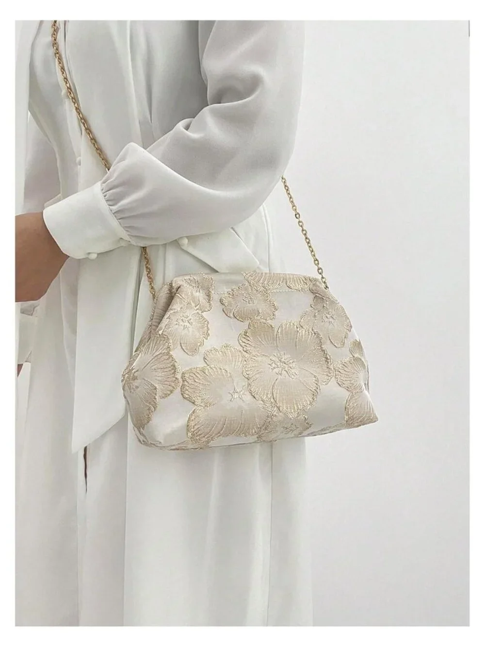 Women's Evening Clutch Bag Floral Kiss Lock Chain Shoulder Purse Wedding Guest